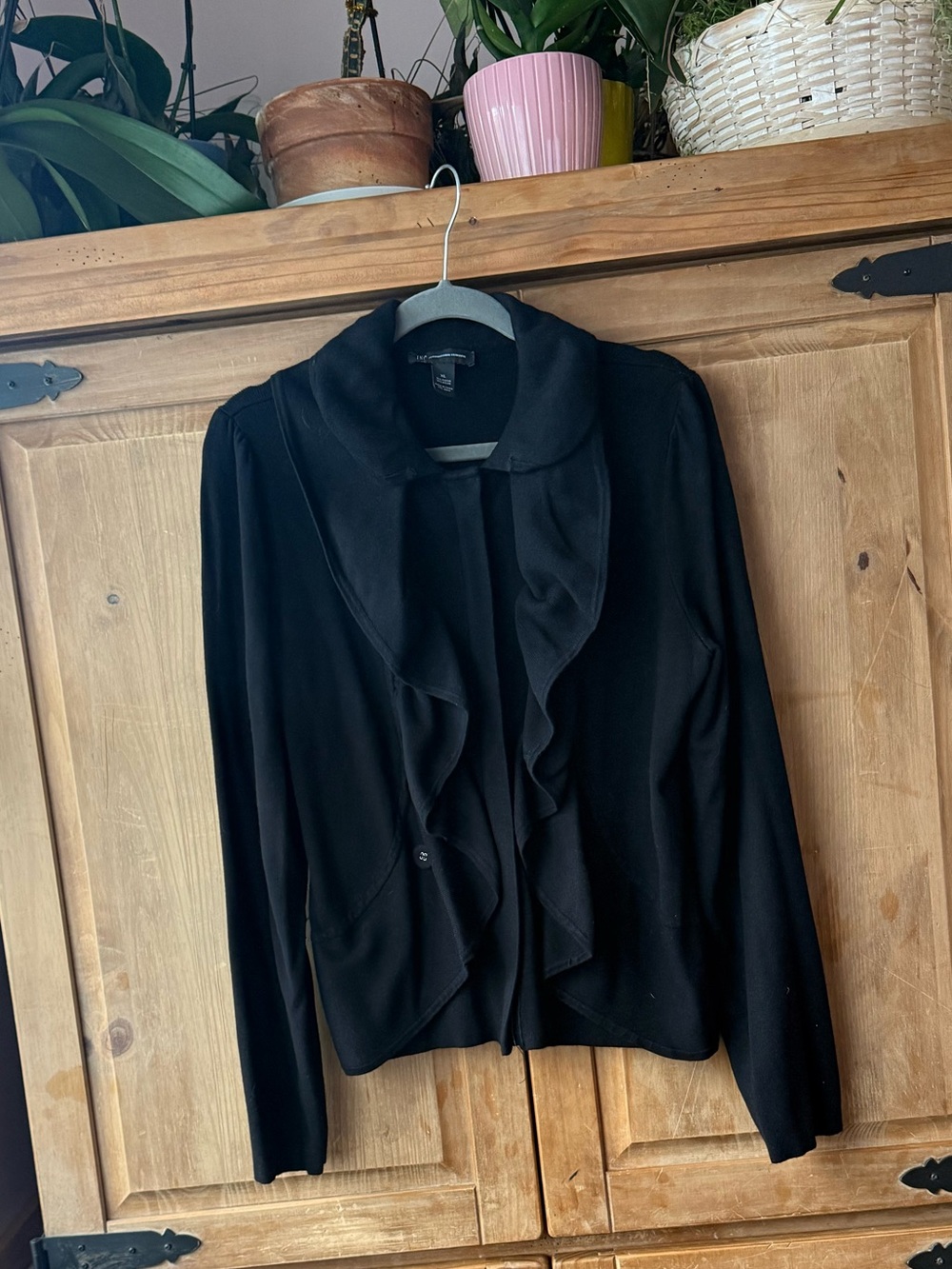 INC International Concepts Black Ruffle-Front Blazer